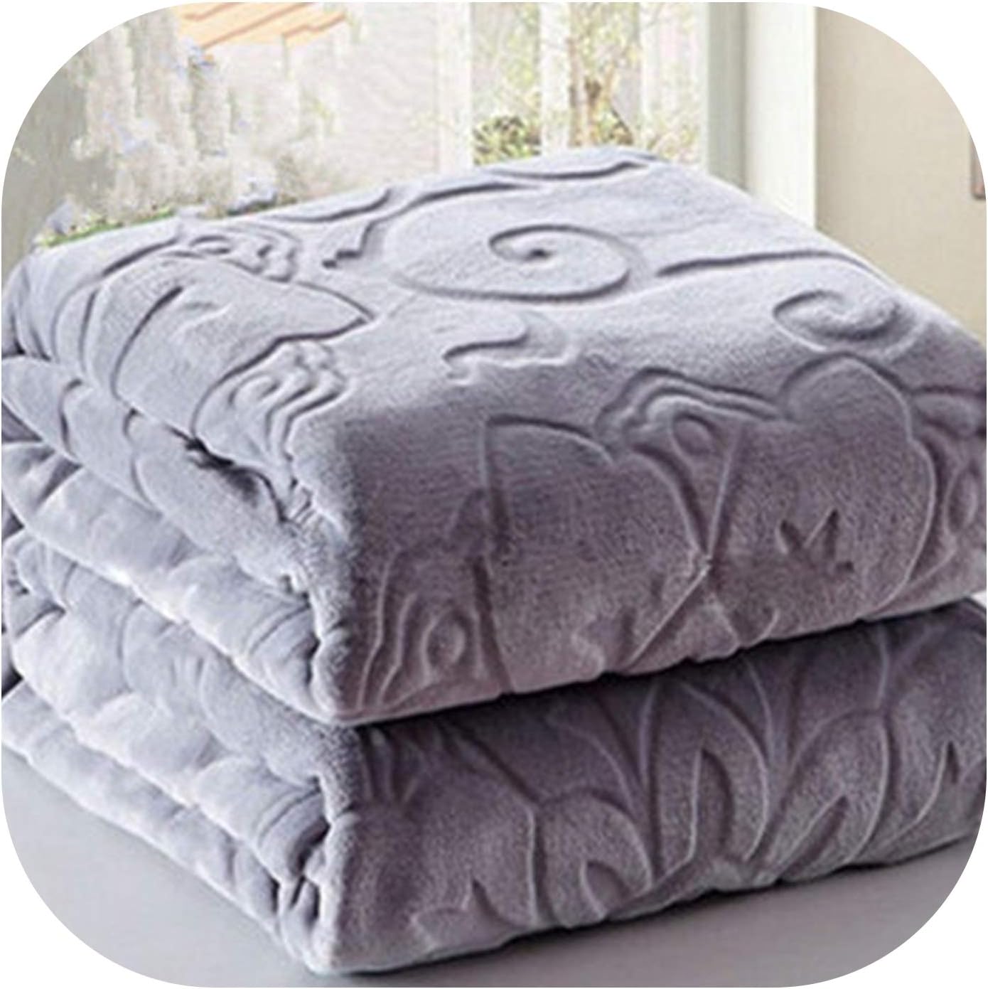 Green HX Winter Bedding Blankets 100% Microfiber Emboss Home Blanket Travel Picnic Anti Pilling Textile Cute Pluswool Fluffy Blanke,Grey Sheets,240X270Cm
