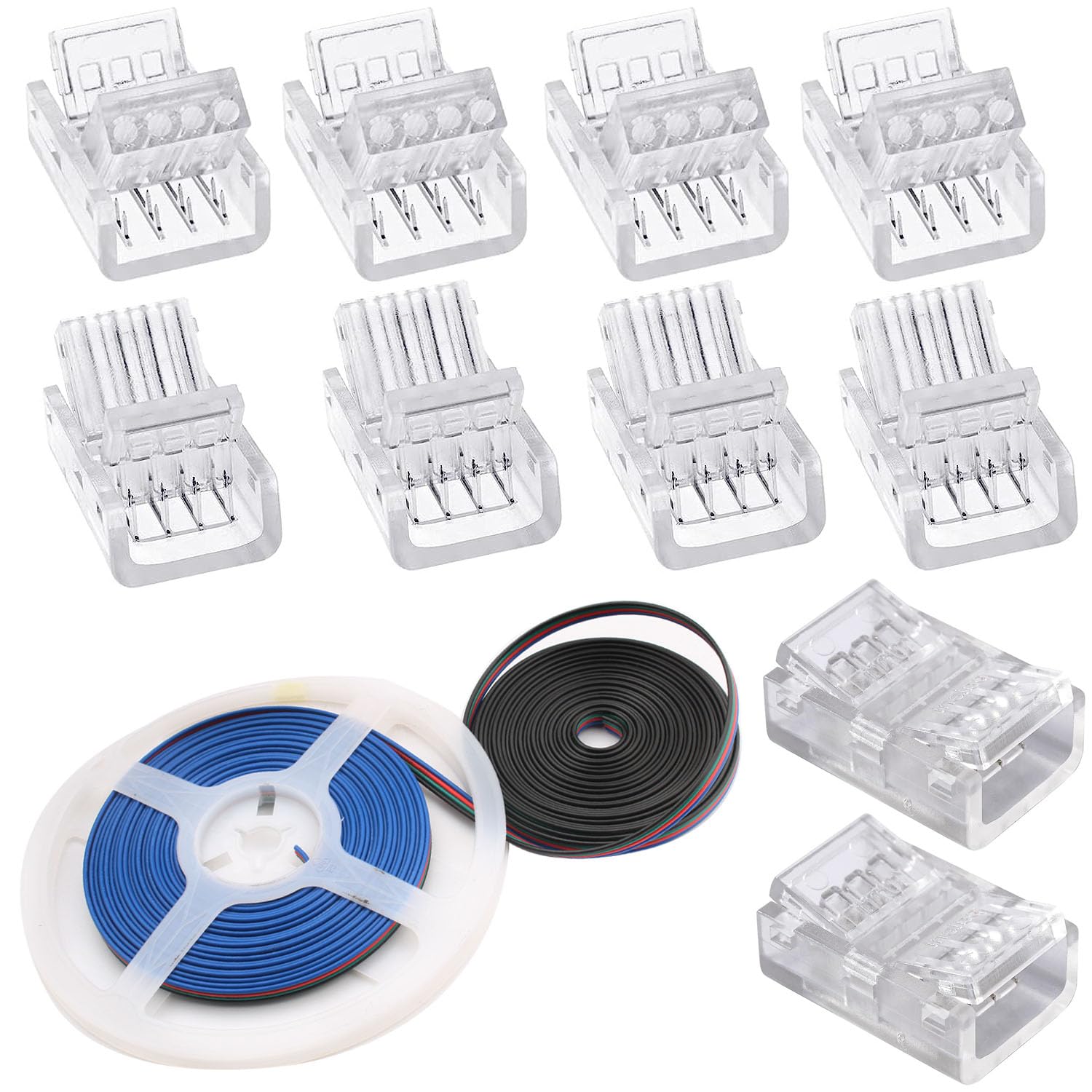 RUNCCI-YUN 10 Pcs LED Light Connector 4 Pin 10mm LED Strip Connector Solderless with 32.81ft DC 12V led Wire for Waterproof or Non-Waterproof 10mm Wide RGB LED Strip Lights