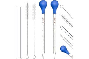 Weewooday Glass Droppers Pipettes Graduated Lab Dropper Glass Liquid Pipette with Big Rubber Hats 20 cm Stir Rod Washing Brush Transfer for Liquid Essential Oil(8 Pieces,Blue,10 ml)
