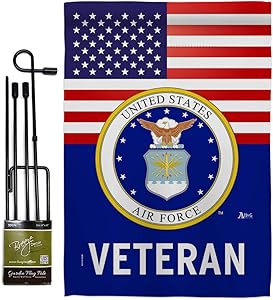 US Air Force Veteran Garden Flag - Set with Stand Armed Forces USAF United State American Military Retire Official - House Decoration Banner Small Yard Gift Double-Sided Made in USA 13 X 18.5