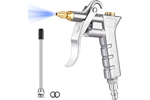 JASTIND Metal Air Blow Gun with Brass Adjustable Air Nozzle and Steel Extension, Air Compressor Attachments with 1/4IN Standard Quick Plug, Pneumatic Tools Air Blower Gun for Dust Removal