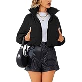 Megfie Womens Lightweight Warm Cropped Jacket Zipper Puffer Jacket Quilted Short Down Coat
