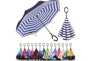 LLanxiry Umbrella,Inverted Reverse Upside Down Umbrellas with C-Shaped Handle, Anti-UV Waterproof Rain Umbrella for Women and Men
