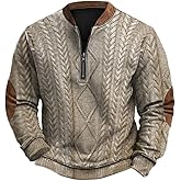 Mens Western Sweatshirts 2026 Vintage Polo Quarter Zip Pullover Big and Tall Aztec 3D Printed Cowboy Jacket Shirts