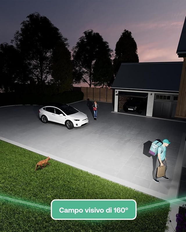 Floodlight 2K con cavo, Telecamera Wi-Fi da esterno, 2K HDR, Grandangolo 160°, Visione notturna a colori, Sirena d’allarme, Fino a 2000 lumen, Prova di Arlo Secure, 2 telecamere