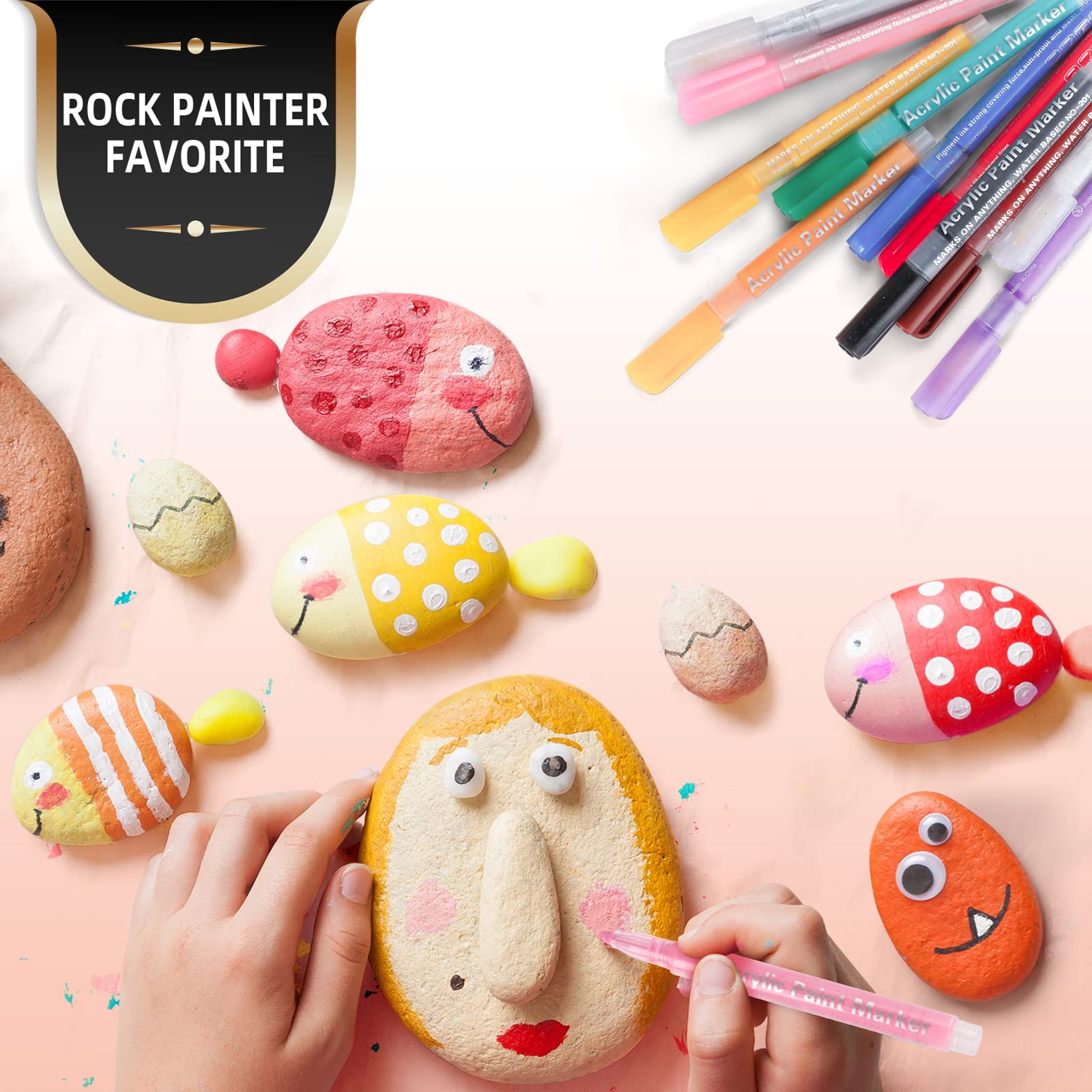 Droaful Acrylic Paint Pens Markers -12 Color Waterproof Paint Pens for Rock Painting,Graffiti, Stone, Ceramic, Glass, Wood, Fabric, Canvas, Porcelain, Metal,Water Based Quick Dry Non-Toxic