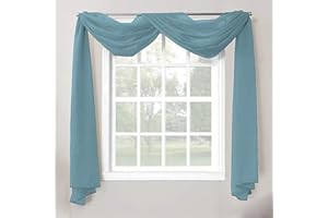 Decotex 1 Piece Sheer Voile Home Decor Fully Hemmed Scarf Valance Swag Topper (37" X 216", Slate Blue)