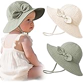 Konssy Muslin Baby Sun Hat 2-Pack, UPF 50+ Sun Protection Wide Brim Summer Beach Hat, Bucket Hat for Girls and Boys