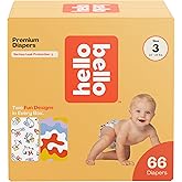 Hello Bello Premium Diapers Size 3, Capital Critters & Get in The Groove Designs, 66ct Club Box