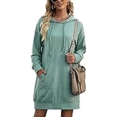 Quenteen Women Hoodies Dress Hooded Sweatshirts Dress Casual Long Sleeve Tunic Dress Oversized Sweatshirts with Pocket