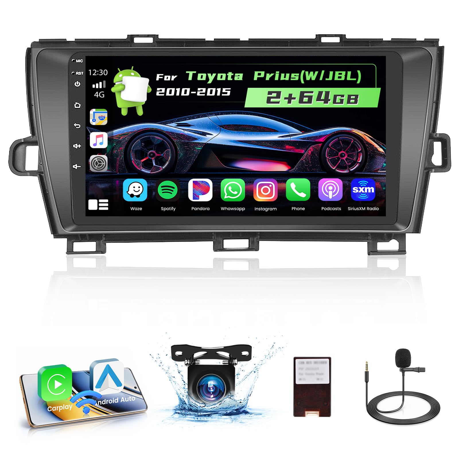Photo 1 of [2+64G] Hikity Android 15 Car Stereo for Toyota Prius(W/JBL) 2010-2015 Radio with Wireless Carplay Android Auto Mirror Link, 9 Inch Touchscreen GPS WiFi Bluetooth FM RDS MIC Backup Camera