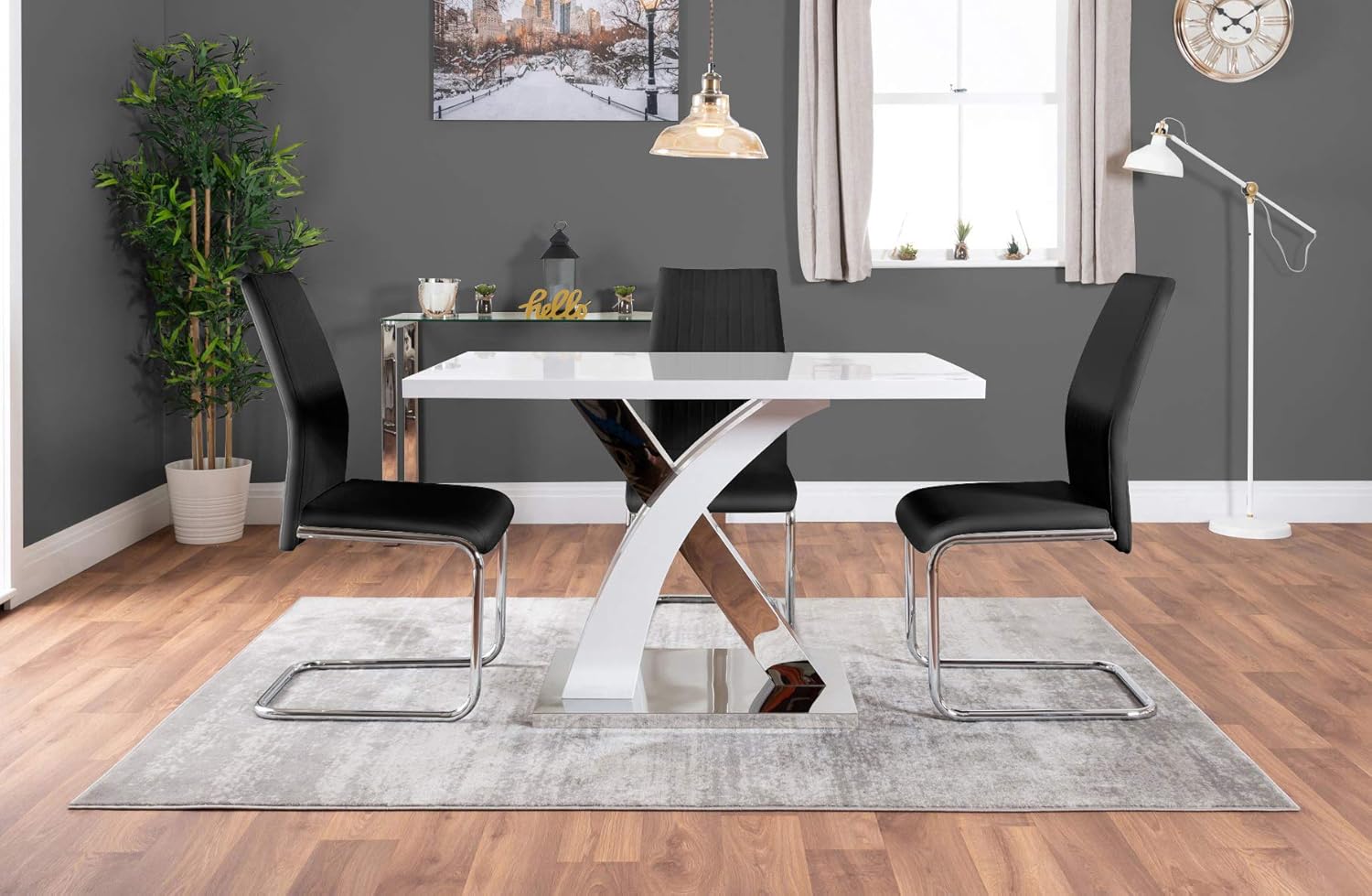 Dining Table 4 Black Chairs Atlanta 4 Rectangle White High Gloss Chrome Metal Modern Stylish 4 Seater Dining Table And 4 Luxury Faux Leather Lorenzo Dining Chairs Set Dining Room Sets