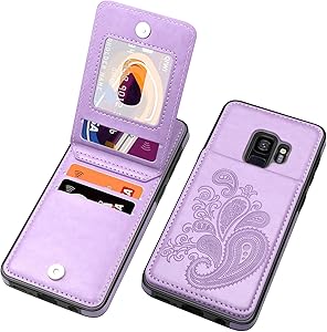 SiZiYNan Flip Case for Samsung S9 Case, Embossed Flower Series Premium PU Leather Galaxy S9 case for Women with Wallet Credit Card Holders Slim S9 Phone Case for Samsung Galaxy S9,Purple