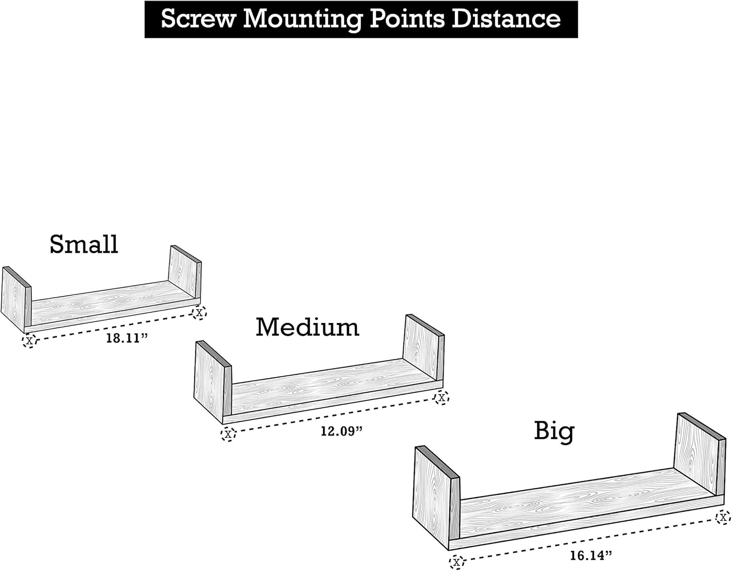 Rustic Wall Mounted UShaped Floating Shelves Set of 3 Large