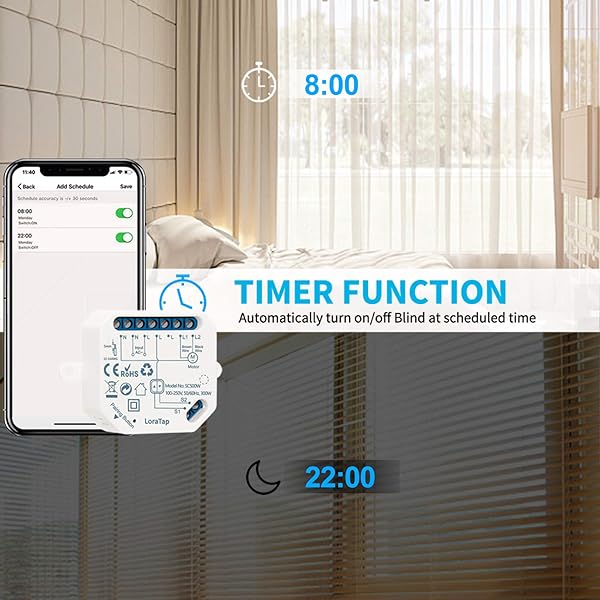 LoraTap Interruptor Persianas WiFi 2x Rel de Persianas Temporizador Inteligente para Cortina Elctrica Control Remoto por Telfono Compatible con Alexa y Google Home para Control de Voz 300W