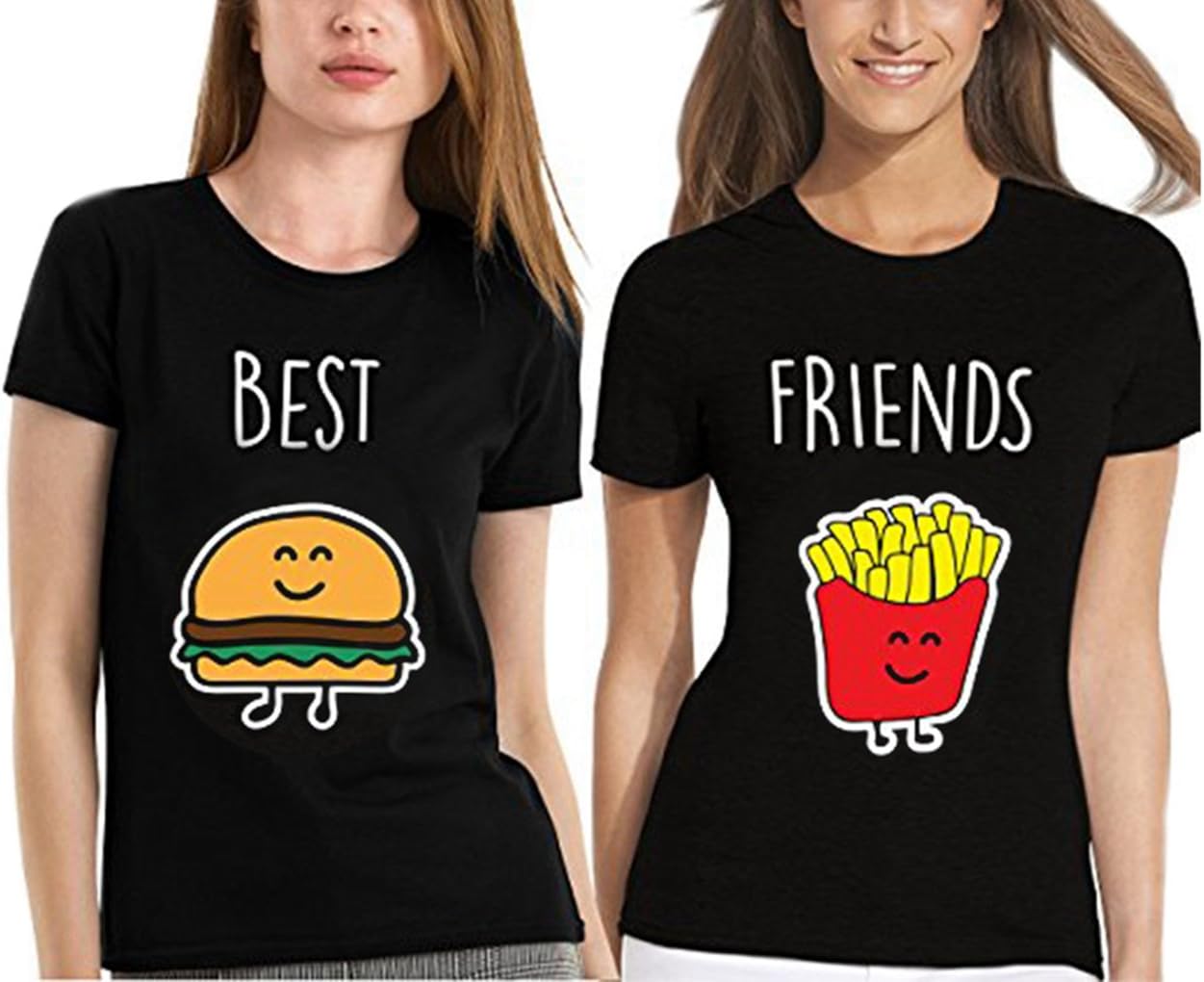 JINT Best Friends Tshirt 2 Pieces Women Burgers and Fries Matching Slim Fit Cute Shirt Cartoon Tops Tees by