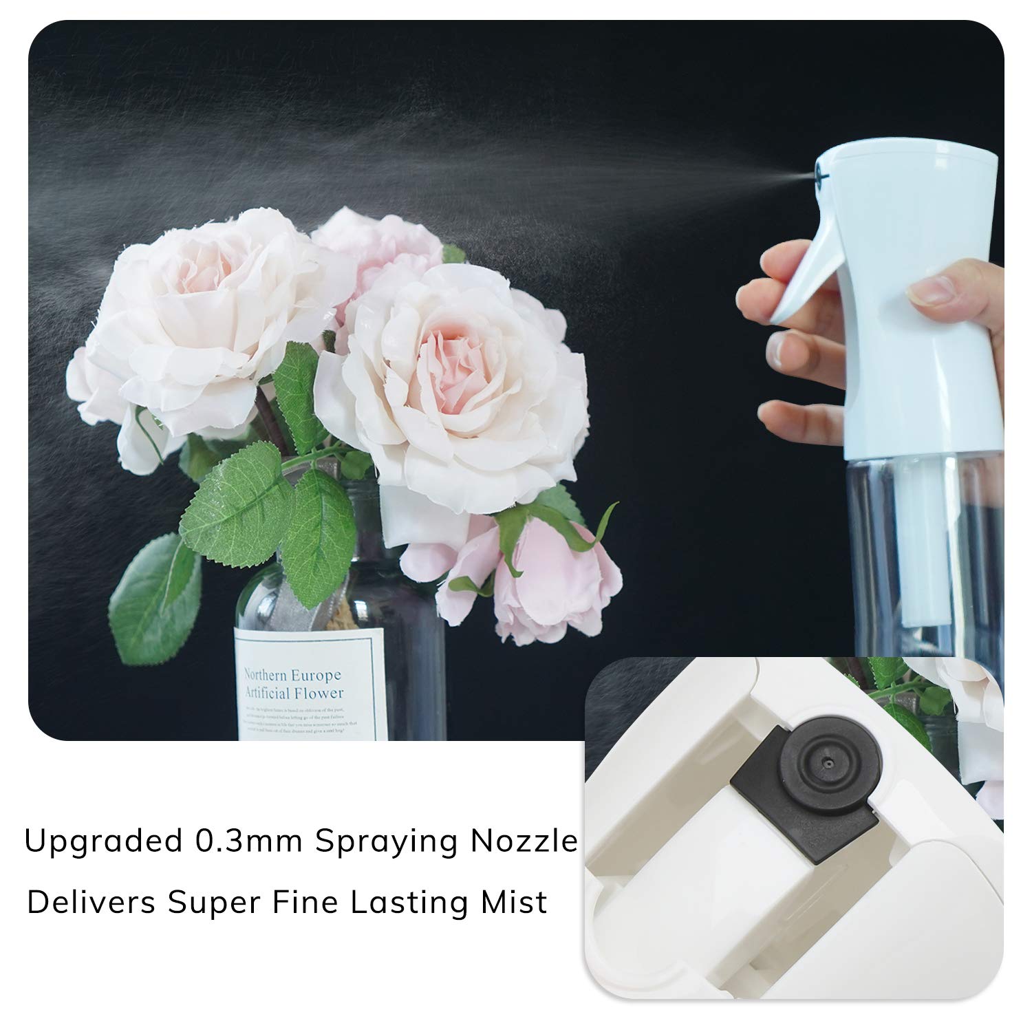 Clear Spray Bottle for Hair, Suream 12.2oz/360ml Fine Mist Continuous Water Sprayer for Salon Use, Refillable Empty Plastic Stylist Mister for Moistening Hair, Misting Plants and Cleaning Solution: Beauty