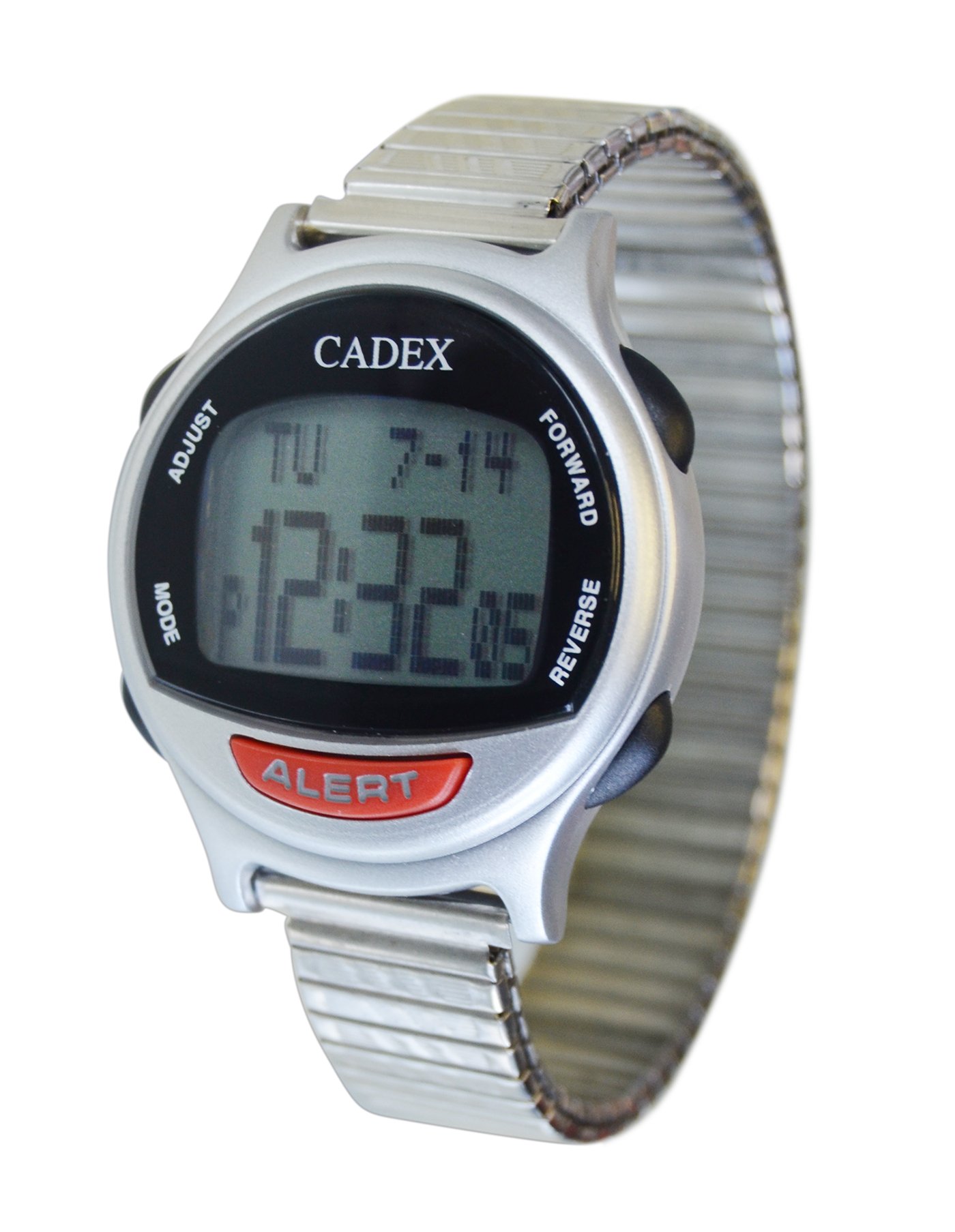 epill Cadex Medication 12 Alarm Reminder Watch with Medical ID Stainless Steel Expansion Band