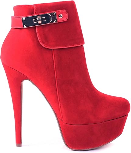 red faux suede boots