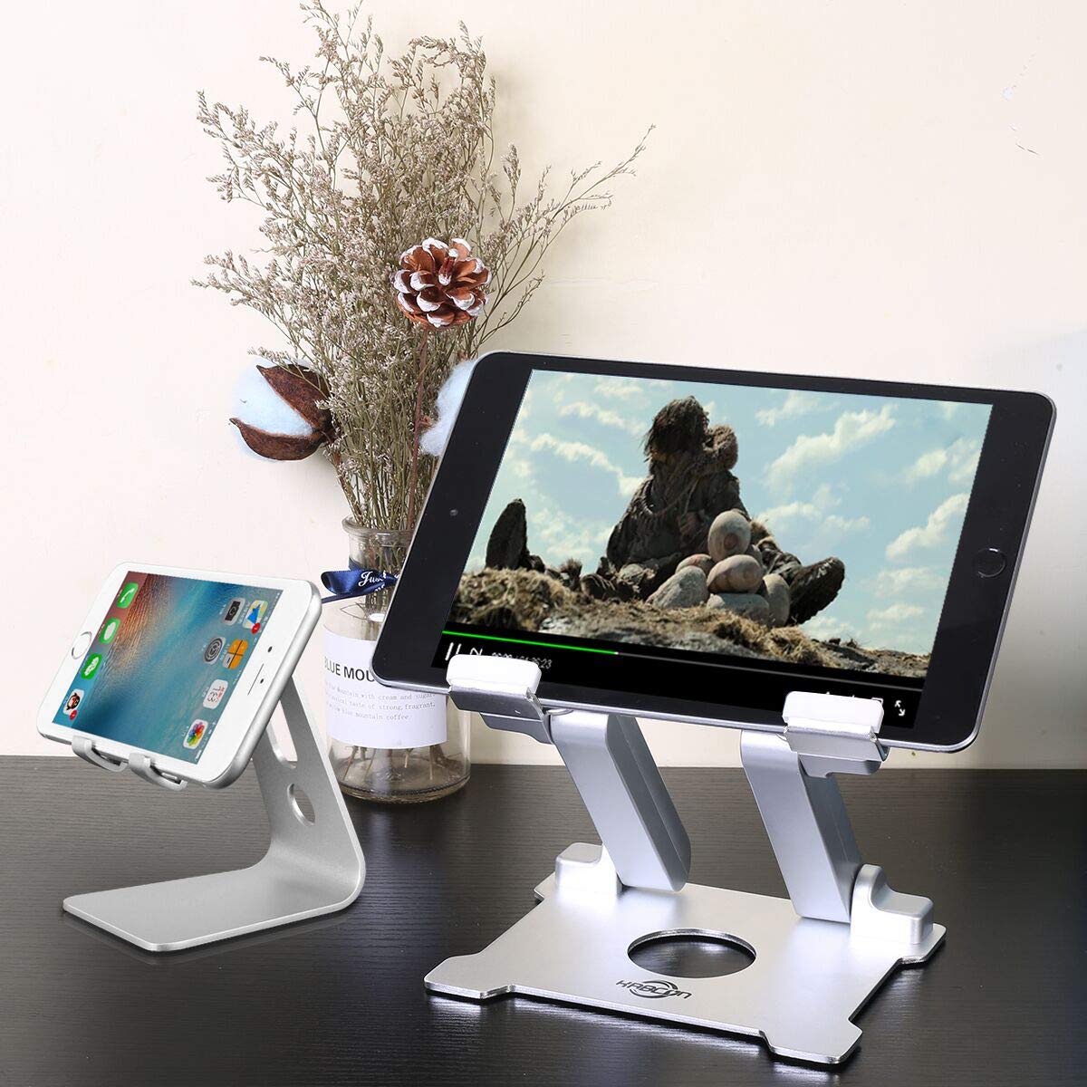 Tablet Stand Holder, Kabcon Multi-Angle Adjustable Aluminum Tablets Holder for Microsoft Surface Pro Pro1 Pro2 Pro3 Pro4, 6-12in iPad, Air, Mac & Kindle, Mount for Home, Office & Countertop Silver