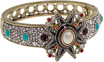 Heidi Daus Elegant Emblem Crystal and Enamel Bangle Bracelet - M/L