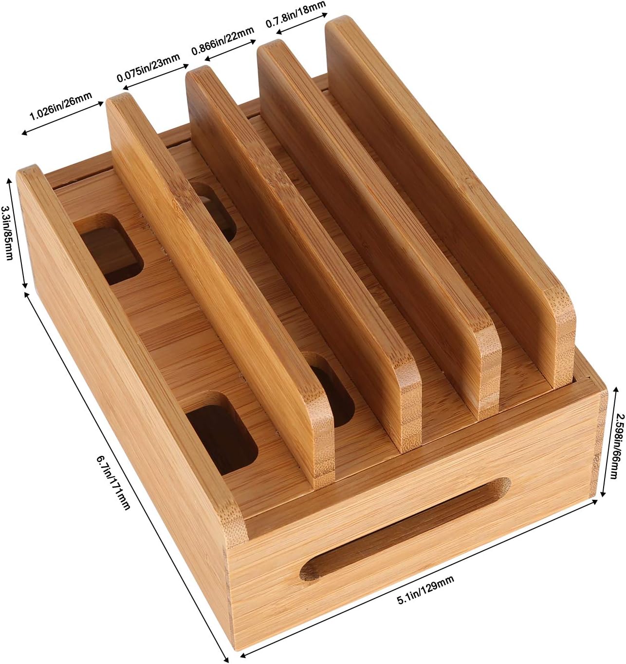 XPhonew Bamboo Wood Desktop Multi-device Cords Organizer Stand and Charging Station Charger Dock Cradle Holder for iPhone 14 13 12 11 Pro Max XS iPad Mini 4 5 Samsung OnePlus LG Smartphones and Tablet - Image 3