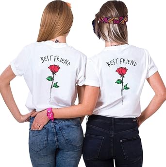 JWBBU Best Friends Sister Tshirt für Zwei Damen Freund Shirts mit Rose Tops Sommer Oberteil BFF Geburtstagsgeschenk 2 Stücke 