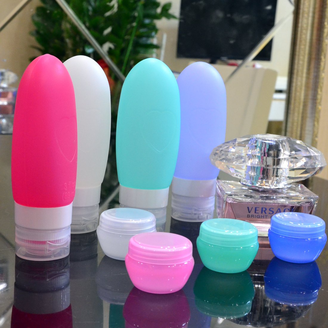 Leakproof Silicone Travel Bottle, ROCKBIRDS Refillable Travel Toiletries Containers With 3 oz Squeeze Shampoo Bottle(89ml) & Cosmetic Containers(10mL), FDA Certificated, TSA Approved