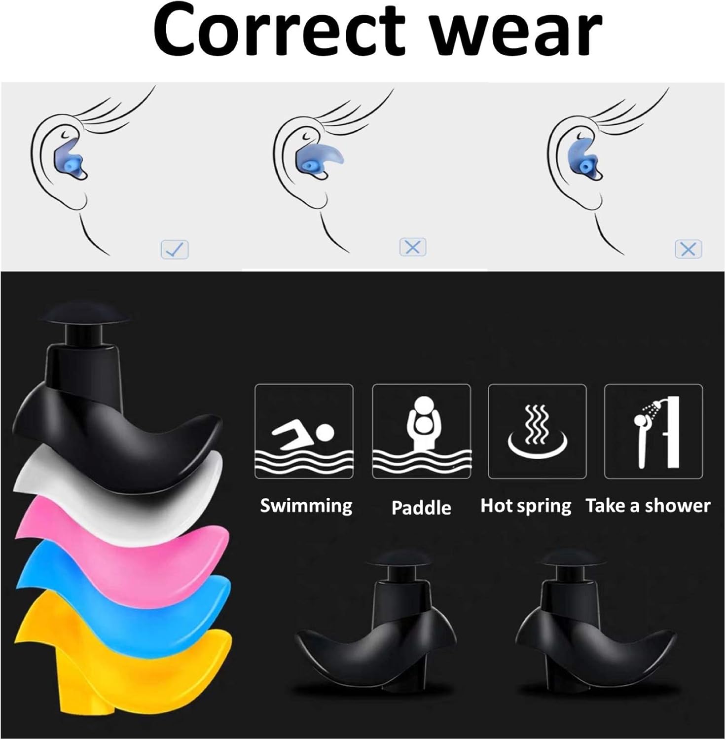 Swimming Ear Plugs,5-Pairs PackWaterproof Reusable Silicone Swimming EarPlugs for Swimming Showering Bathing Surfing Snorkeling and Other Water Sports,Suitable for Kids and Adults: Health & Personal Care