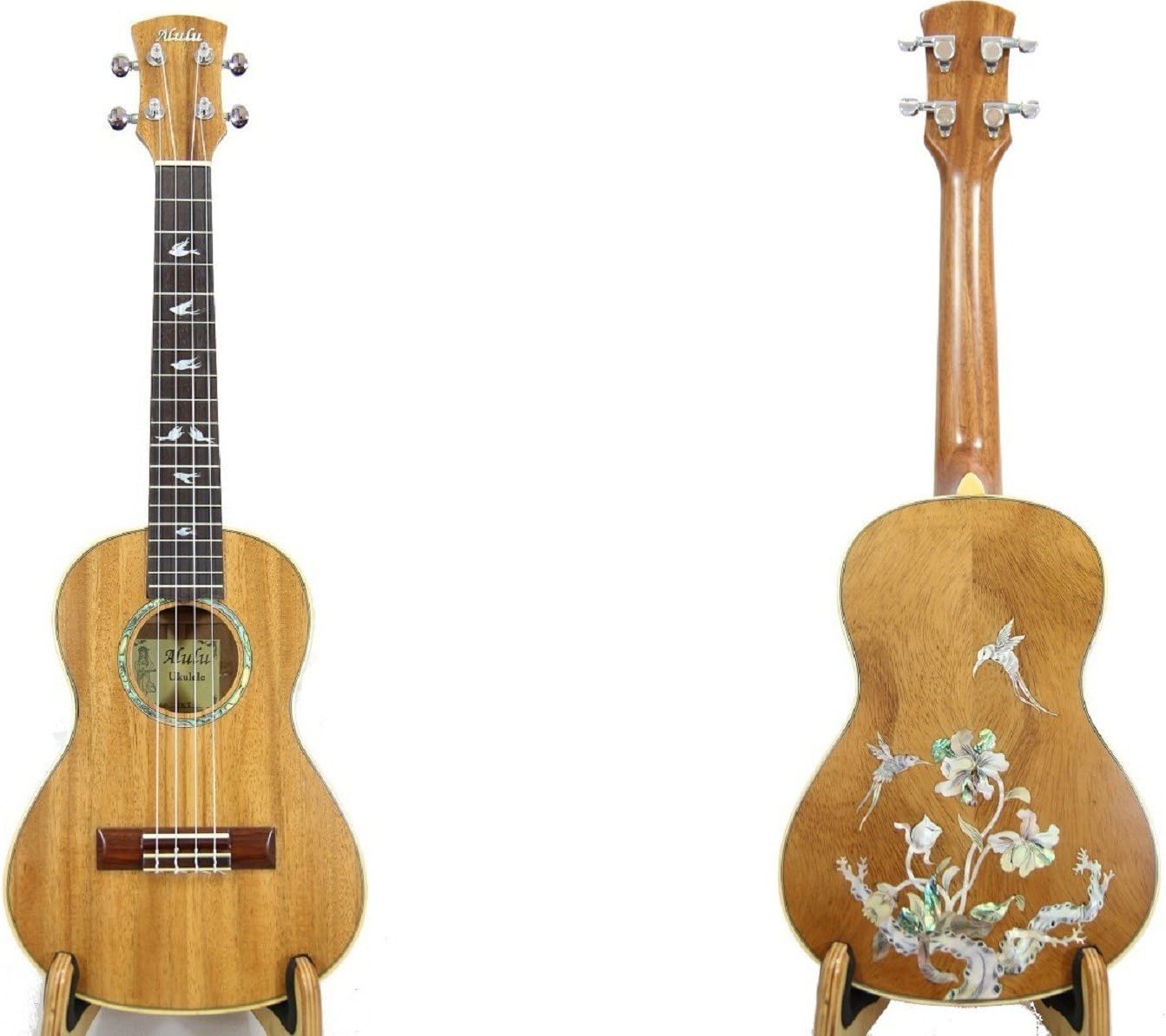 Alulu Solid Acacia Koa Tenor Ukulele with Hummingbird MOP&Abalone Inlaid pattern, Satin polished. UKT