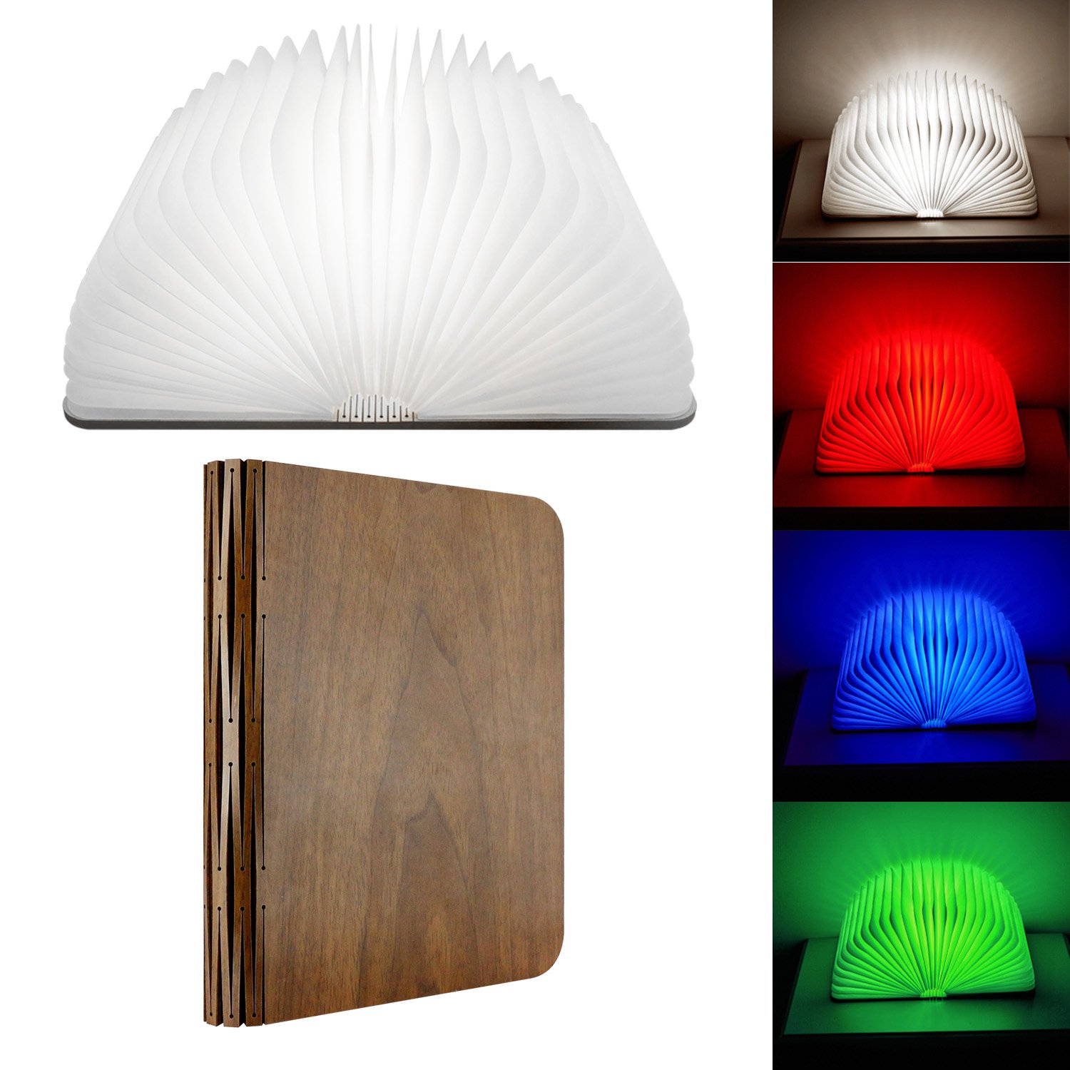 LED Book Lamp, Wireless Wooden Folding Book-Shaped Reading Night Light Table Lamp with USB Rechargeable 4 Changeable Colors for Decor Birthday Gift Halloween Lighting Kids Children Sleeping