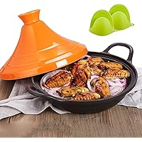 JINXIU Casserole Moroccan Cooking Tagine Pot, Enameled Cast Iron Tagine with Silicone Gloves, Tajine for Different…