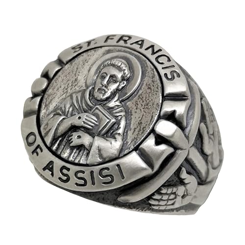 Amazon Com Saint Francis Of Assisi Handcrafted Sterling Silver Mens Ring Stigmata Christian Catholic Handmade