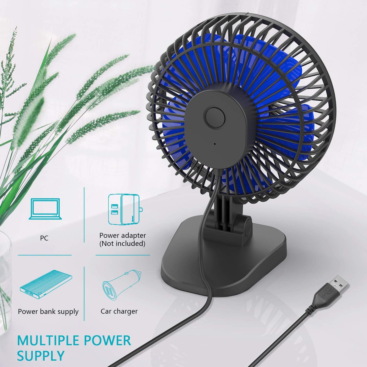 OPOLAR USB Desk Fan, Small but Mighty, Quiet Portable Fan for Desktop Office Table, 40° Adjustment for Better Cooling, 3 Speeds, 4.9 ft Cord: Home & Kitchen