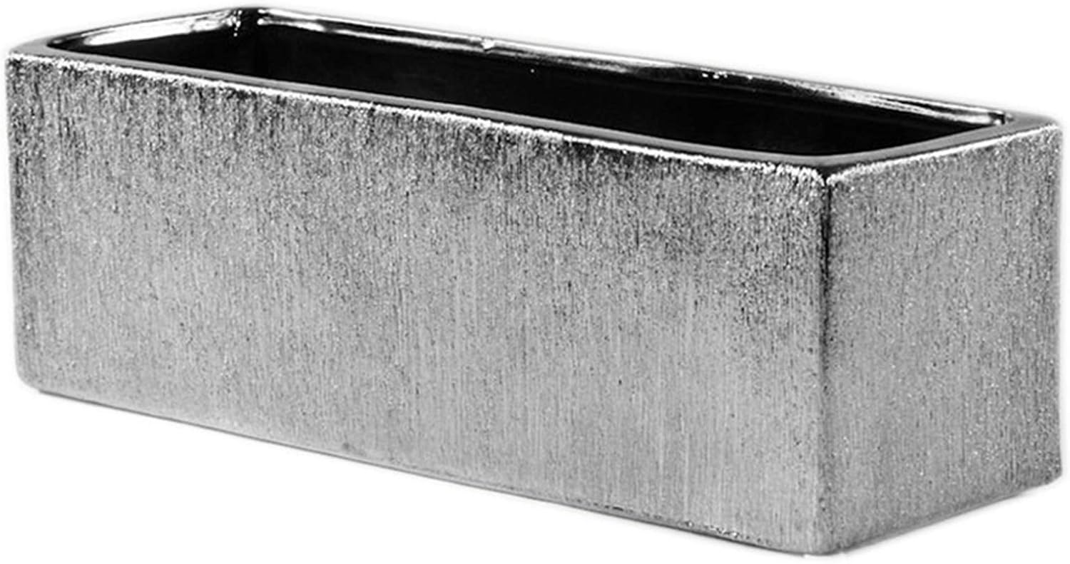 WGV Ceramic Planter Box 12" x 4" x 4"H Silver Etched Long Rectangular Block Terrarium Modern Floral Container Vase for Wedding Party Event Office Home Decor 1 Piece