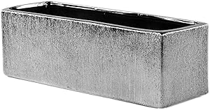 WGV Ceramic Planter Box 12" x 4" x 4"H Silver Etched Long Rectangular Block Terrarium Modern Floral Container Vase for Wedding Party Event Office Home Decor 1 Piece