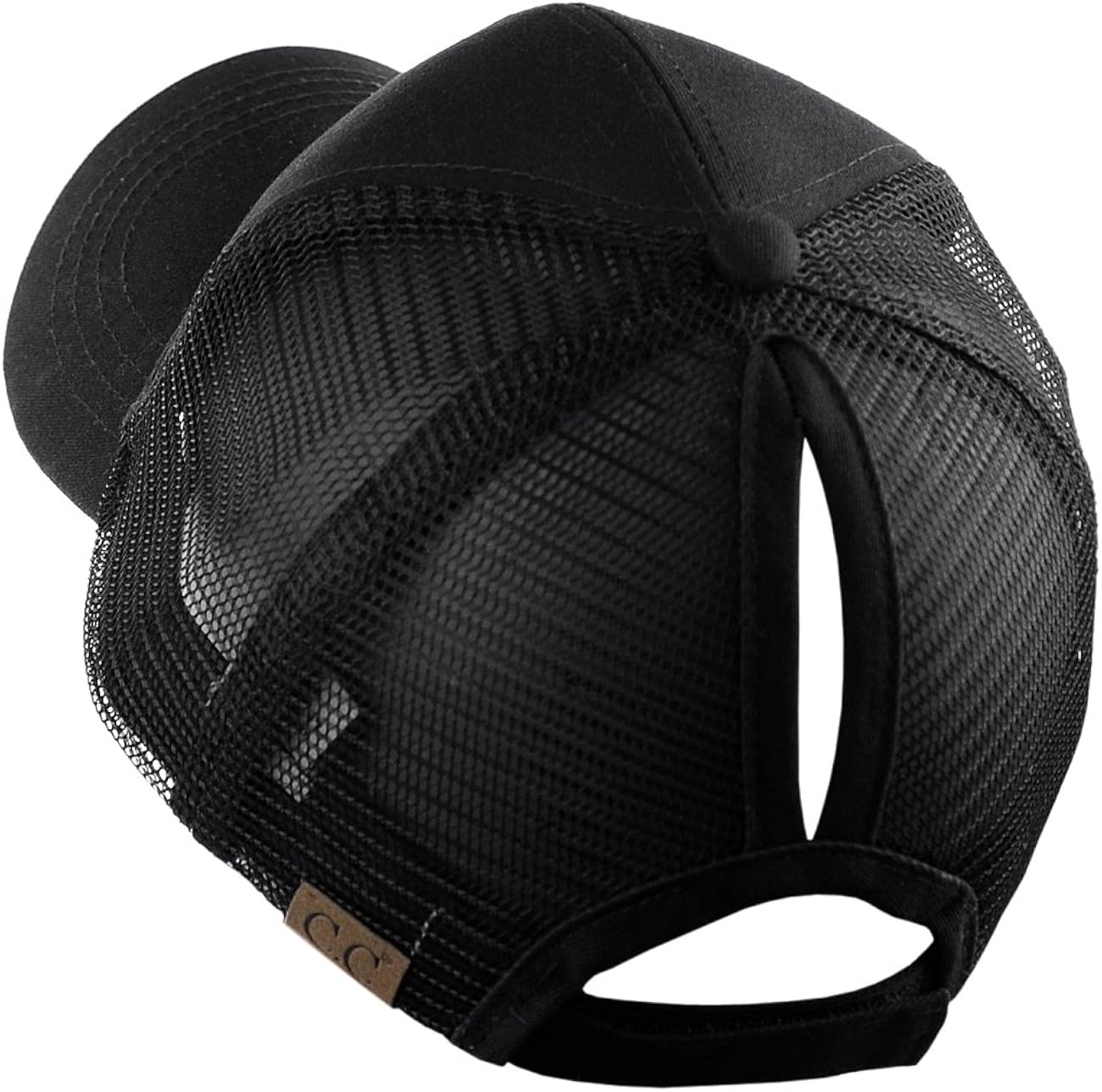 C.C Ponycap Messy High Bun Ponytail Adjustable Mesh Trucker Baseball Cap Hat, Black at  Women’s Clothing store