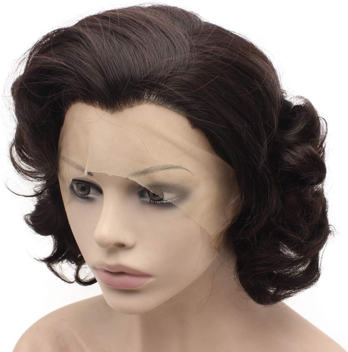 Short Curly Dark Brown Mix Stylish Lace Front Wig - Image 4