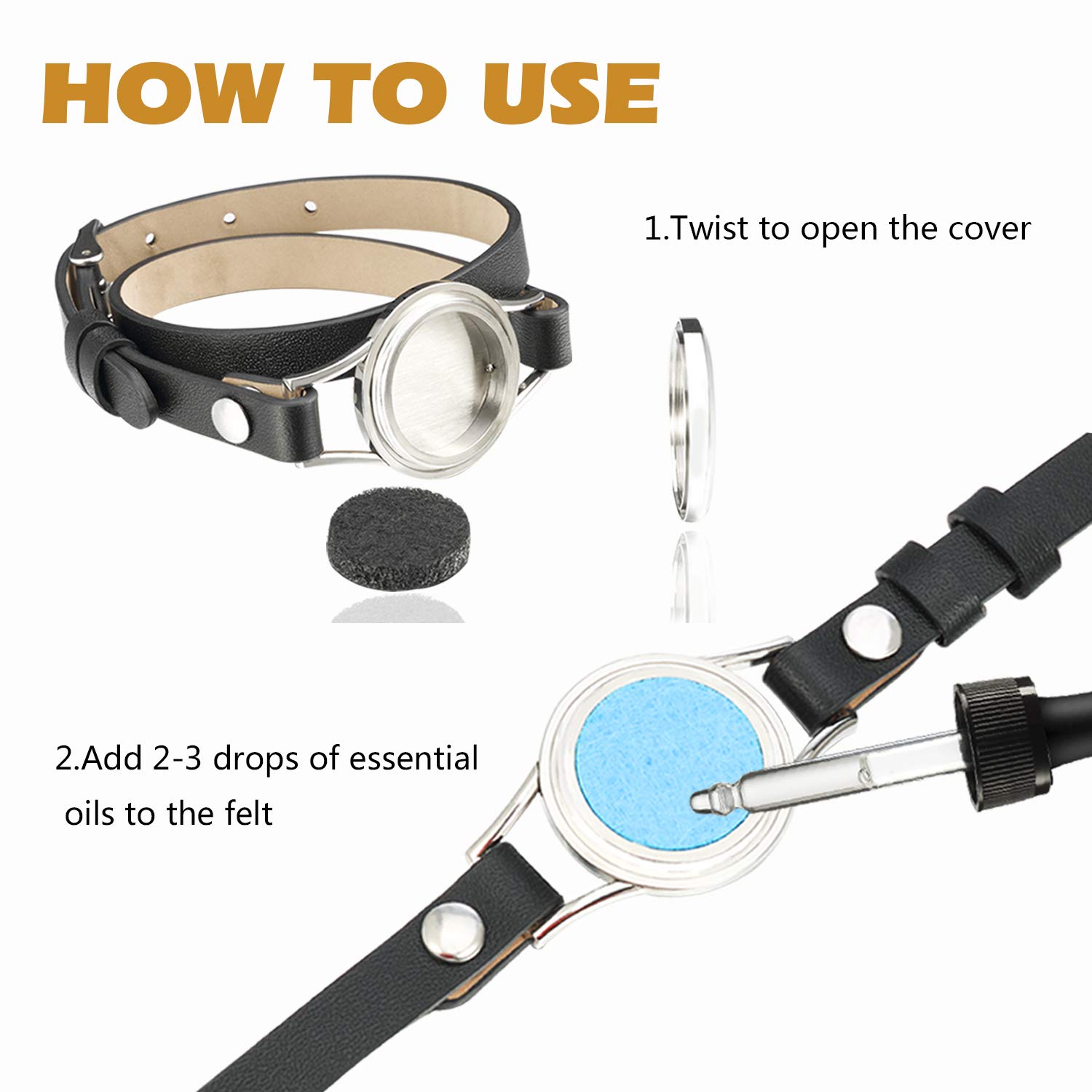 Aromatherapy Essential Oil Diffuser Bracelet Stainless Steel Adjustable Leather Band Charm Bracelet Jewelry Sets with 8 Scent Pads for Boys Girls, Sunflower