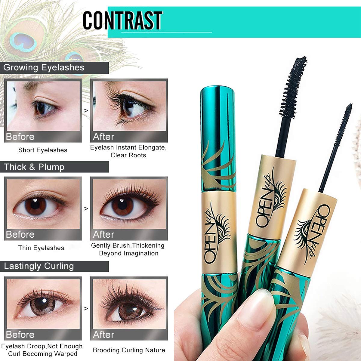 SIAMHOO Double Head 2 in 1 Mascara,4d Silk Fiber Lash Mascara Waterproof,Soft Full Lashes,No Smudging, No Clumping,No Flaking,Thick & Black, (Pack of 2): Beauty