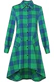 OLRAIN Womens New Plaids Irregular Hem Casual Shirt Dress