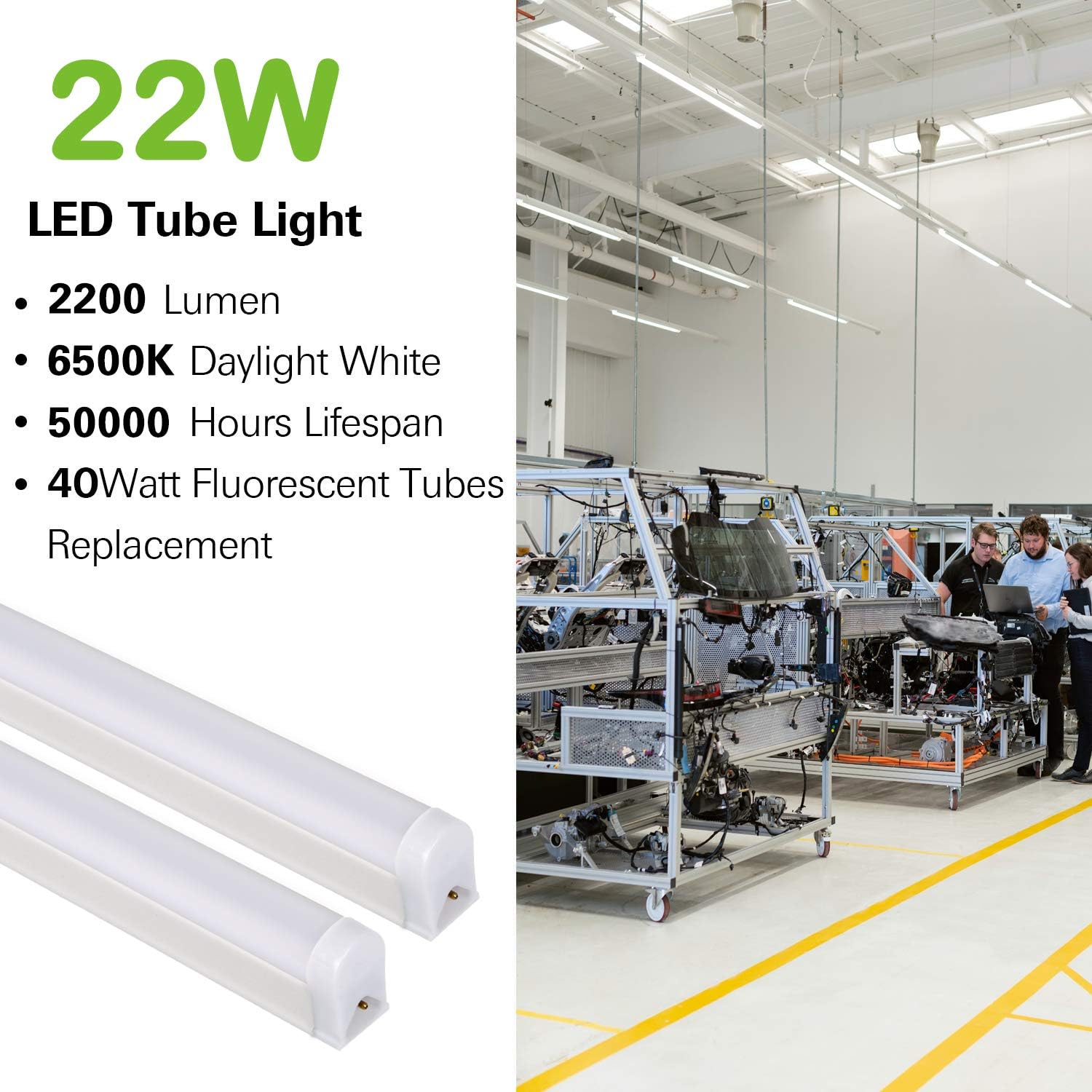 6 Pack LED Shop Light 4FT, T5 Integrated Single Fixture, 22W, 2200lm, 6500K Super Bright White, Linkable Shop Light, Utility Shop Lights, Corded Electric with Built-in ON/Off Switch: Home Improvement