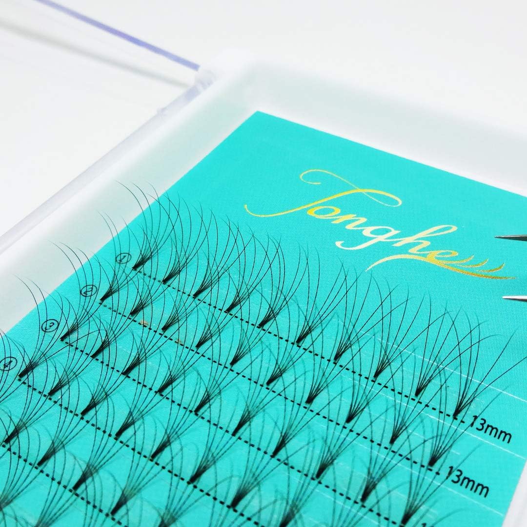 Tonghe Eyelash Extensions,5D 0.07 C Curl 13mm Russian Volume Eyelash Extensions,Short Stem Cluster Lashes Pre made Fans Lashes for Professional Salon Use Black 12 lines