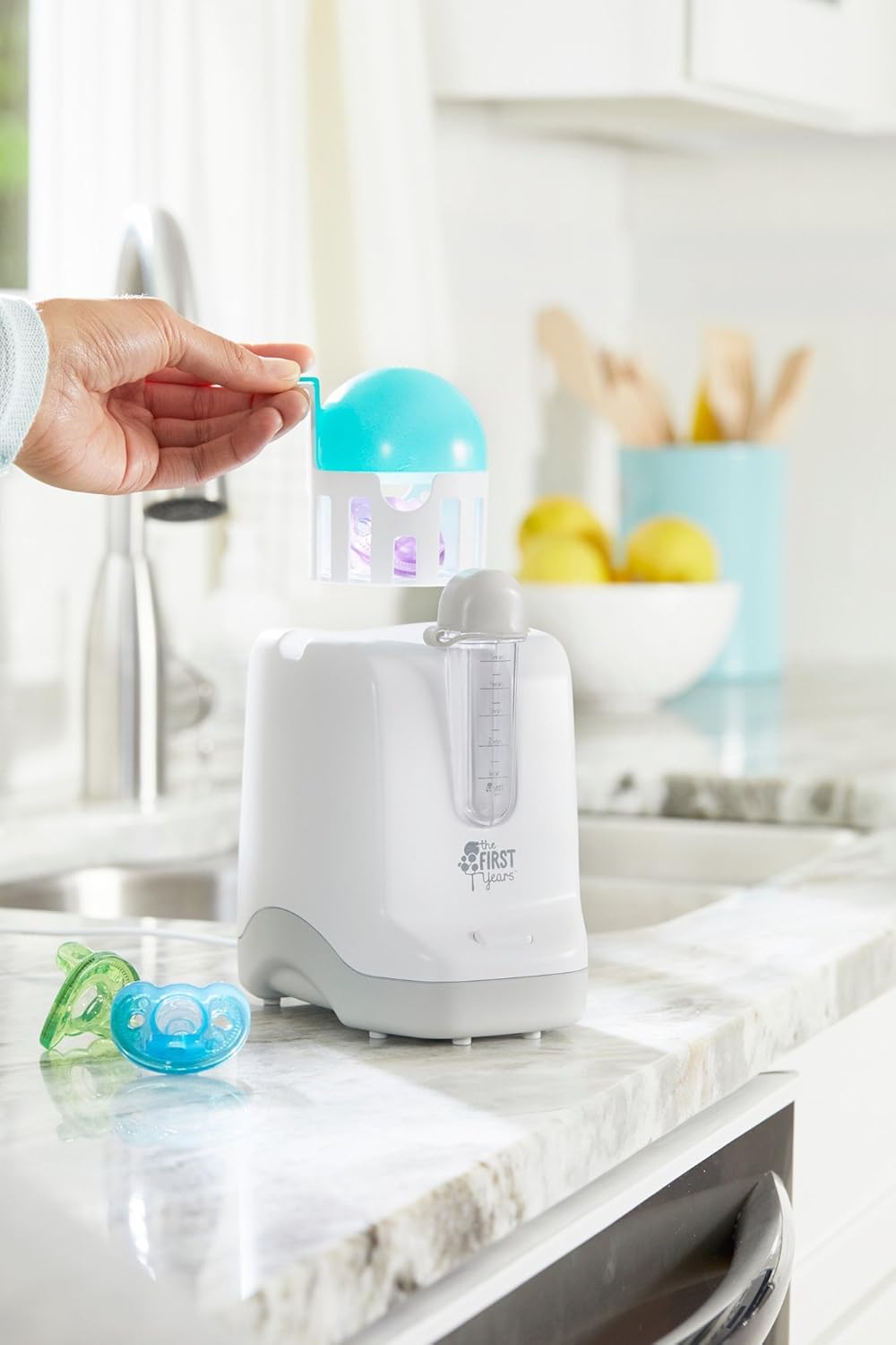 The First Years 2-in-1 Simple Serve Bottle Warmer | Quickly Warm Bottles of Breastmilk or Formula | Sanitize Pacifiers | Compact Design | Holds Wide Narrow and Angled Bottles : Baby Bottle Warmers : Baby