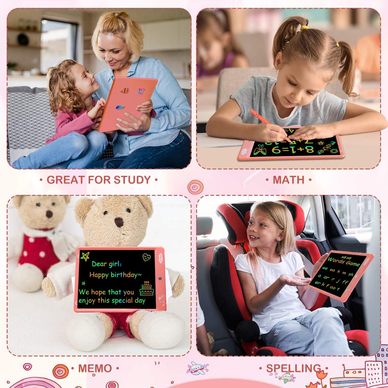 ZMLM LCD Writing Tablet for Toddler: 10 Inch Erasable Drawing Doodle Screen Board Kid Digital Learning Sketch Art Scribbler Color Pad Preschool Educational Toy for Girl 3-8 Year Old Birthday Game Gift: Toys & Games