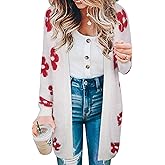 ECOWISH Women Cardigan Sweaters Long Floral Striped Winter Fall Long Sleeve Open Front Cozy Knitted Daisy Fuzzy Coats Outwear