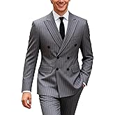 UNINUKOO Men's Suits 2 Piece Pinstripe Double Breasted Tuxedo Suit for Men Slim Fit Formal Dress Blazer Jacket Pants