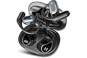 TRAUSI Open Ear Earbuds, Bluetooth 5.4 Headphones with LED Display, 46Hrs Playtime, ENC Noise Cancelling, IPX5 Waterproof, Ergonomic Earhook Design for Running, Workout, Sports