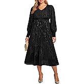 Plus Size Wedding Guest Dress - V Neck Floral Smocked Puff Sleeve Summer Fall A Line Tiered Flowy Midi Dresses 2025