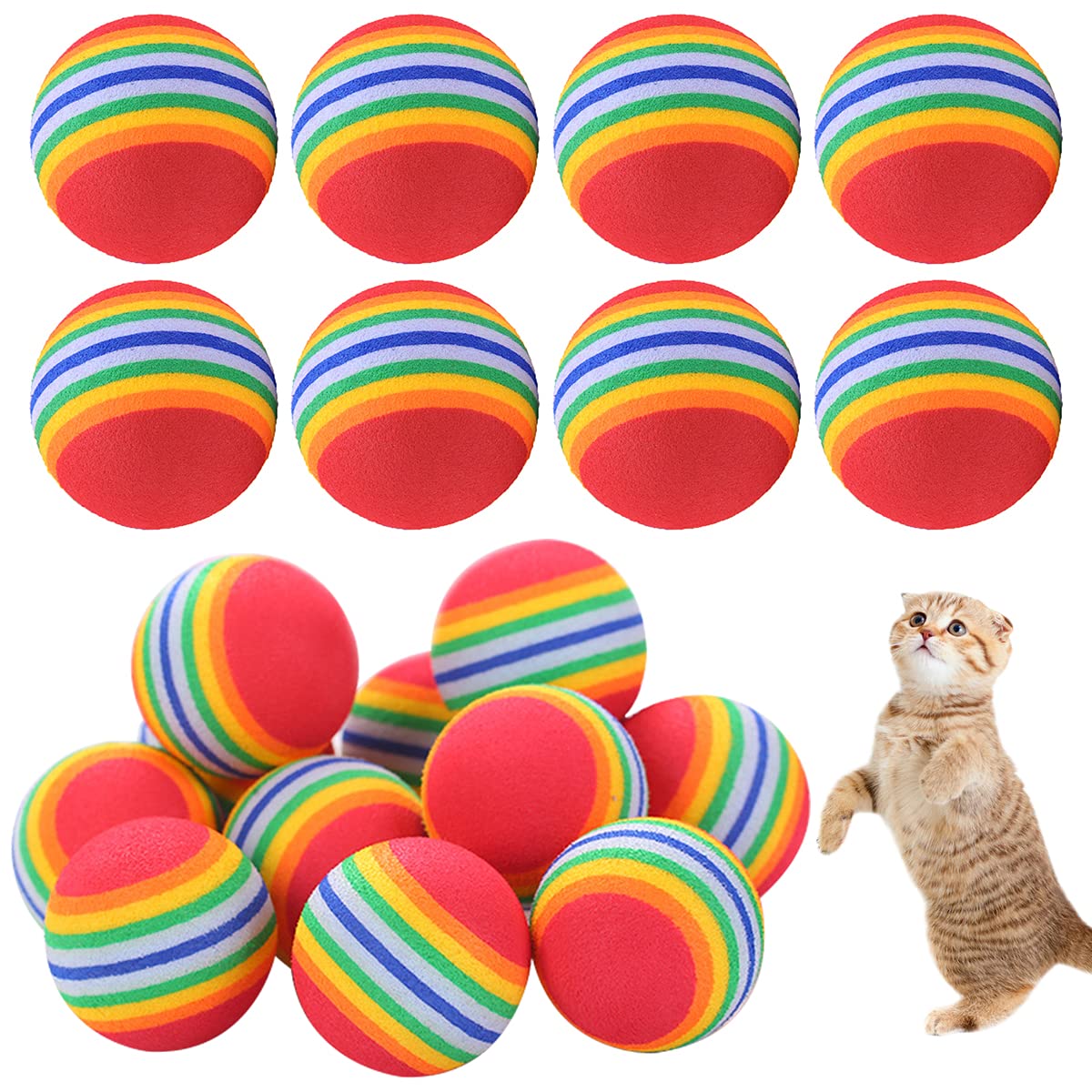 Regerly Cat Balls, 20 Pieces Cat Toy Ball Rainbow Striped Sponge Ball Toys Rainbow-Colored Dog Toy Balls for Playing with Cats and Increasing Interaction with Pets